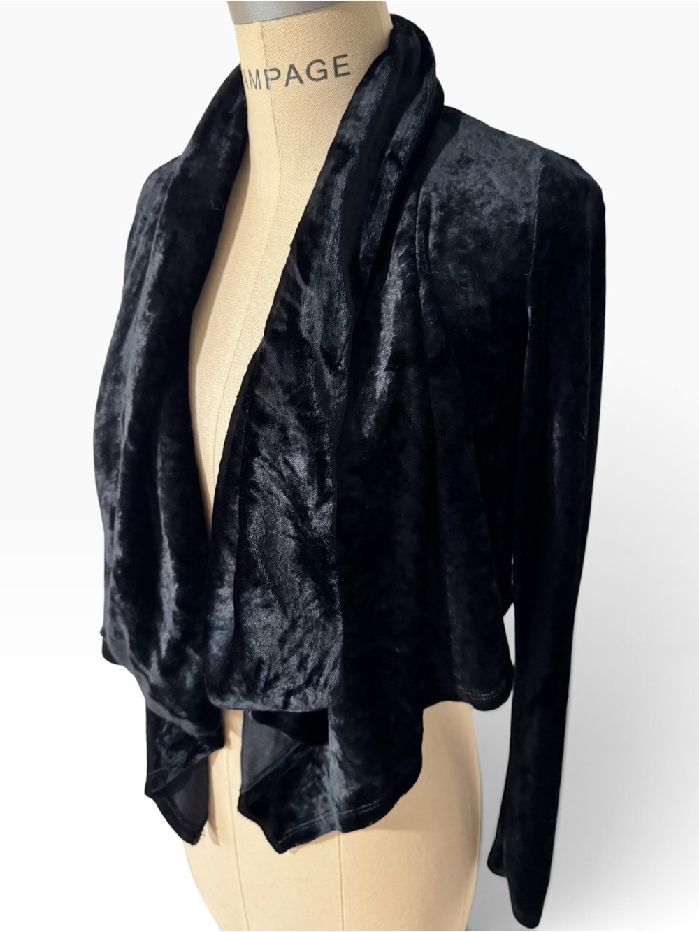 Vintage Y2K Juicy Couture Black Crushed Velvet Waterfall Cardigan S